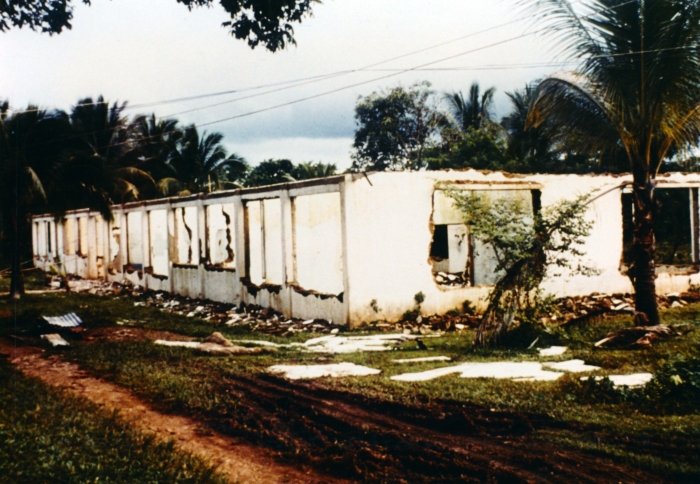 The shell of the original Kwai River Christian Hospital building: forlorn but still standing.